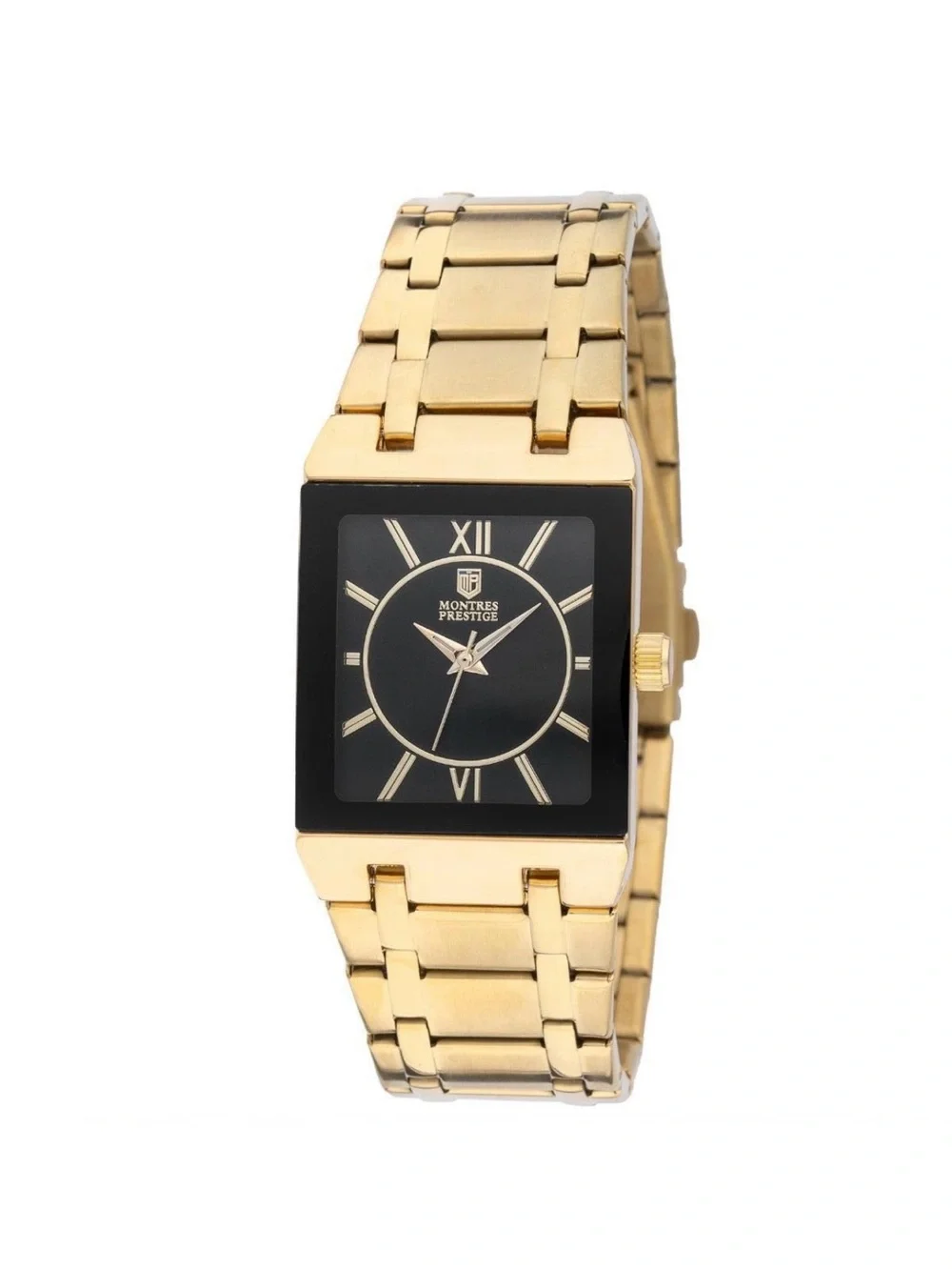 Montres Prestige Men's Gold Tone Rectangular Black Dial Dress Watch 41.5mm 0252